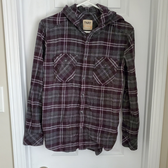 TNA VEUC Brewster Plaid Flannel Hoodie Blouse - Picture 4 of 8